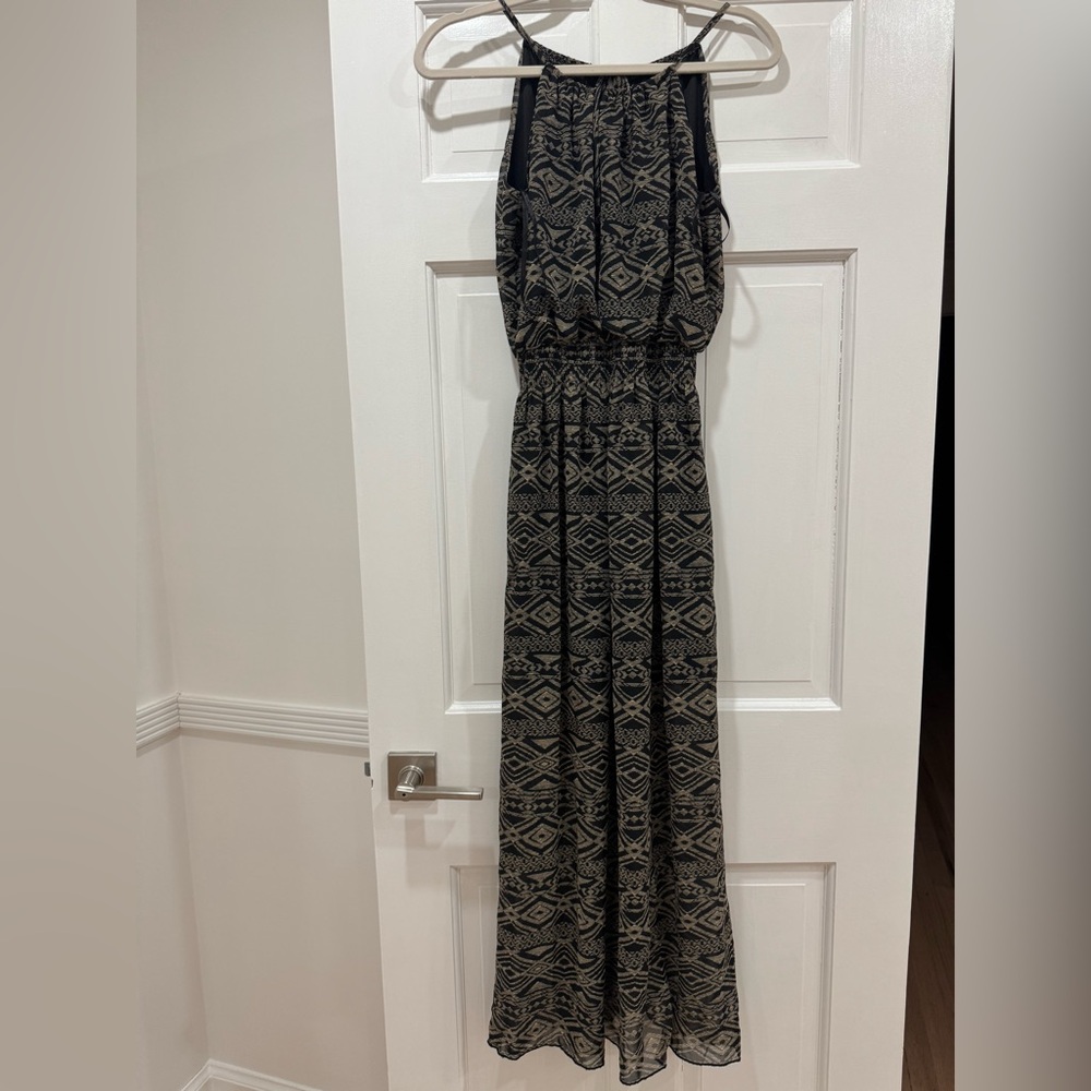 Sweet Storm Black and Cream Geometric Maxi Dress